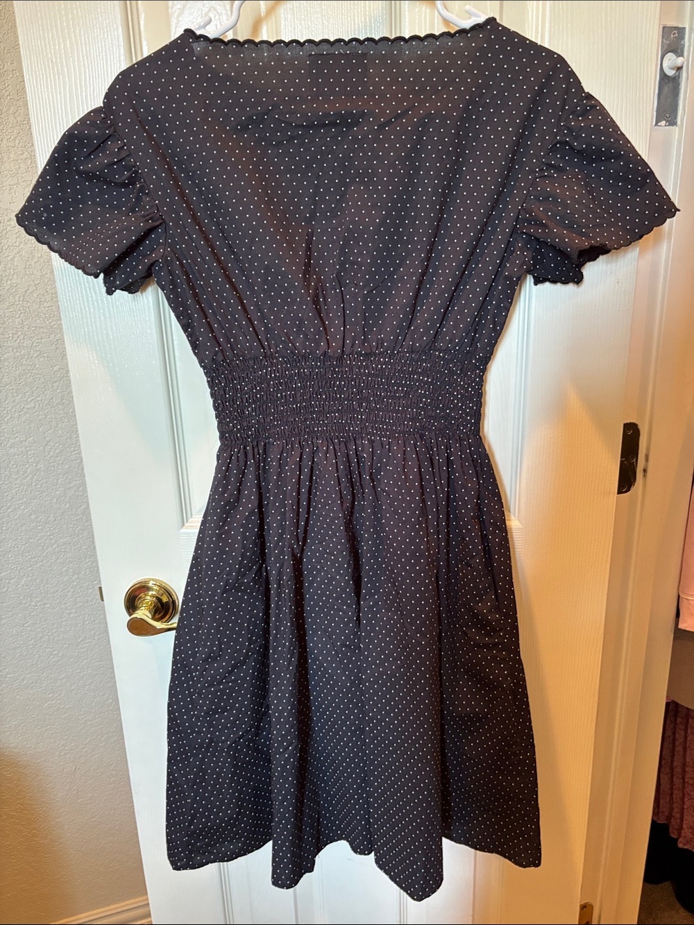 Kate Spade New York Pin Dot Scallop Poplin Mini Dress Smocked Black Size XS - Picture 8 of 8